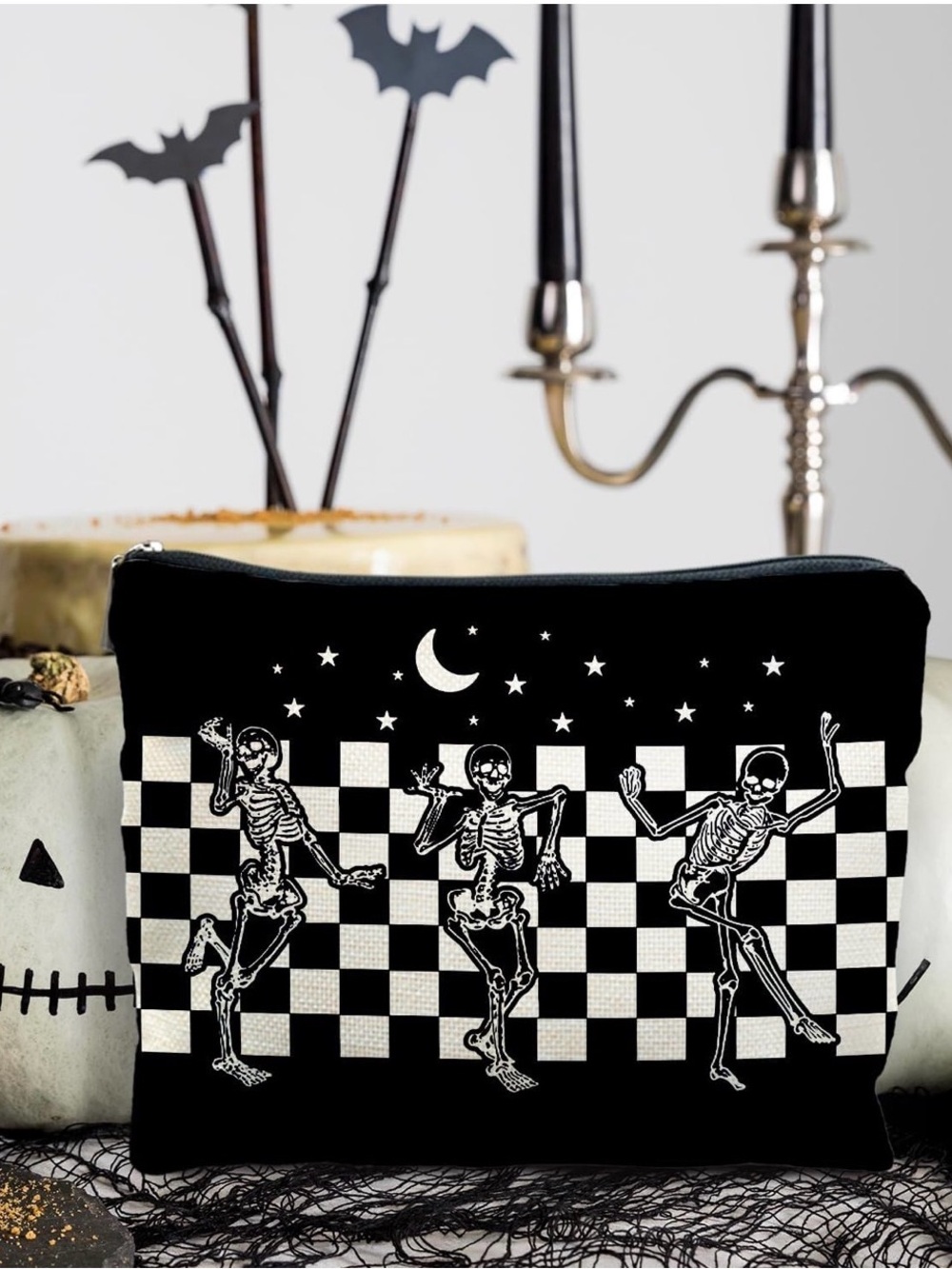 ☠️🏁 Gothy Dancing Skeleton Makeup Bag - Picture 2 of 4